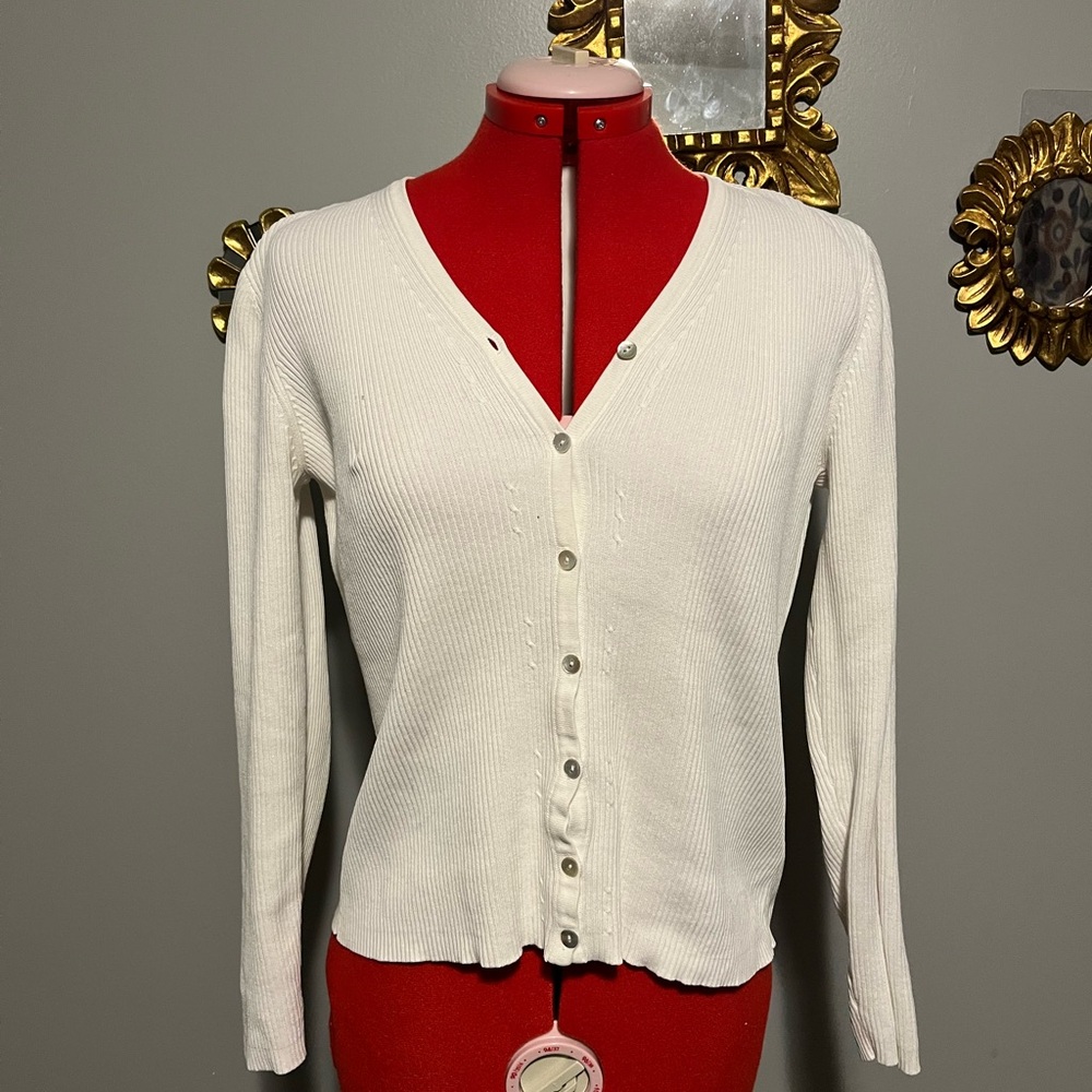 Petite Sophisticate Cream Button-Up Cardigan